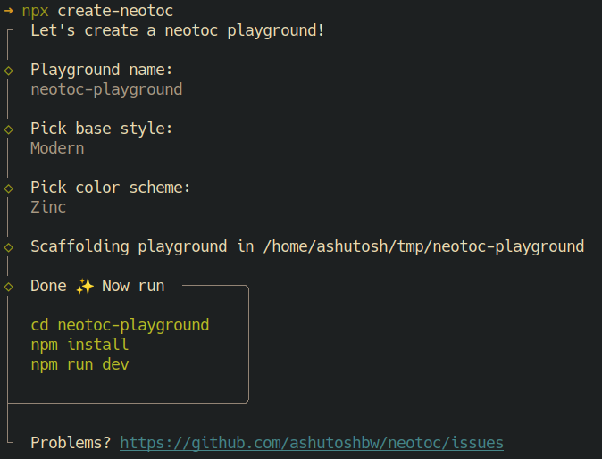 create neotoc cli